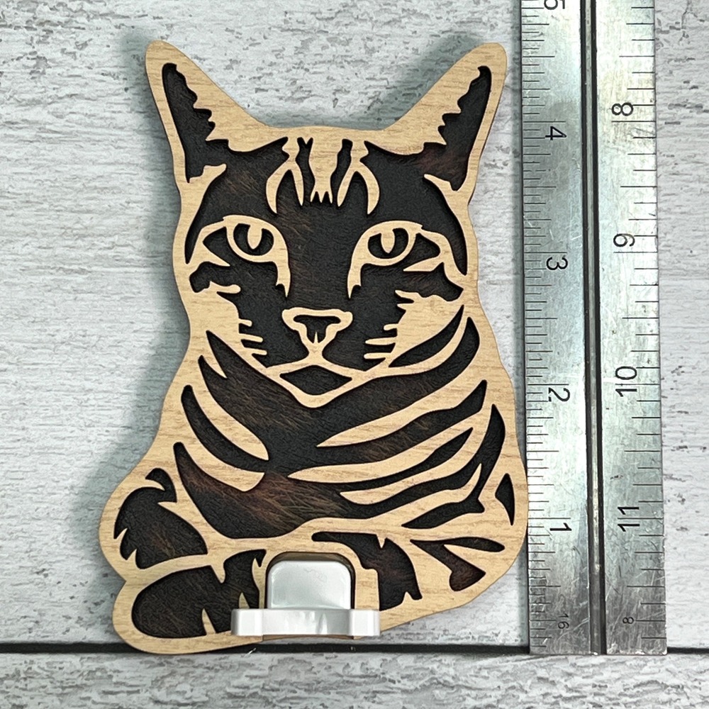 Handcrafted Wood Cat Tabby Nightlight Feline Decor - Picture 3 of 3